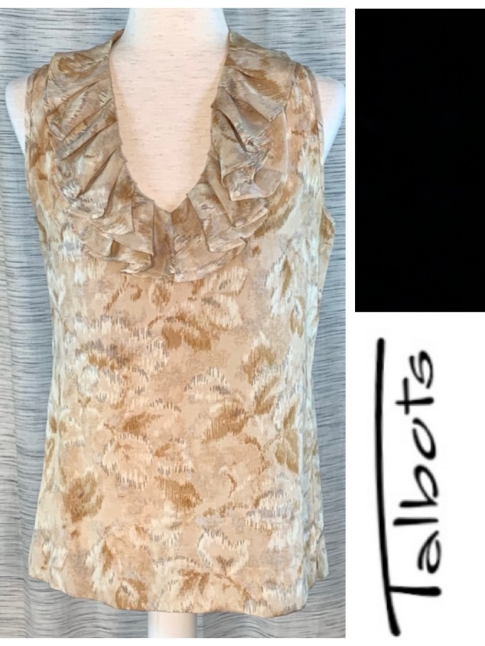 Talbots tan and brown floral sleeveless top.